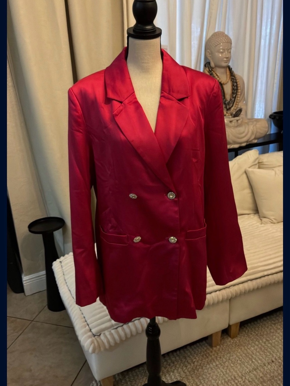 Vici Satin Double-Breasted Blazer in Hot Pink